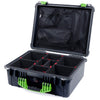 Pelican 1550 Case, Black with Lime Green Handle & Latches TrekPak Divider System with Mesh Lid Organizer ColorCase 015500-0120-110-300