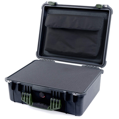 Pelican 1550 Case, Black with OD Green Handle & Latches Pick & Pluck Foam with Computer Pouch ColorCase 015500-0201-110-130