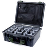 Pelican 1550 Case, Black with OD Green Handle & Latches Gray Padded Microfiber Dividers with Mesh Lid Organizer ColorCase 015500-0170-110-130