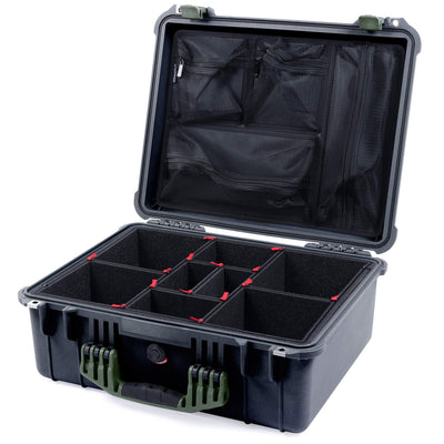 Pelican 1550 Case, Black with OD Green Handle & Latches TrekPak Divider System with Mesh Lid Organizer ColorCase 015500-0120-110-130