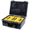 Pelican 1550 Case, Black with OD Green Handle & Latches Yellow Padded Microfiber Dividers with Mesh Lid Organizer ColorCase 015500-0110-110-130