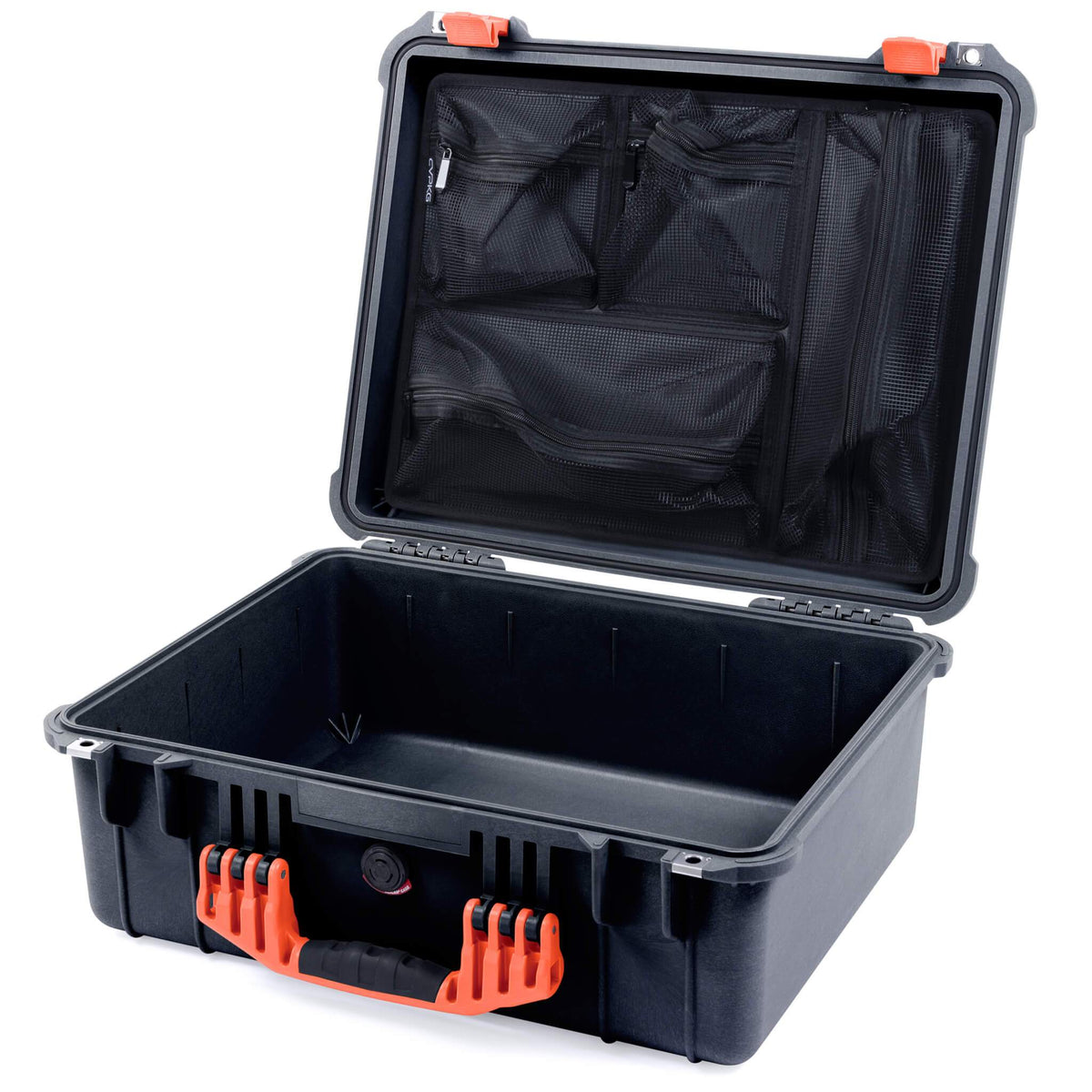 Pelican 1550 Case, Black with Orange Handle &amp; Latches Mesh Lid Organizer Only ColorCase 015500-0100-110-150