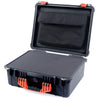 Pelican 1550 Case, Black with Orange Handle & Latches Pick & Pluck Foam with Computer Pouch ColorCase 015500-0201-110-150