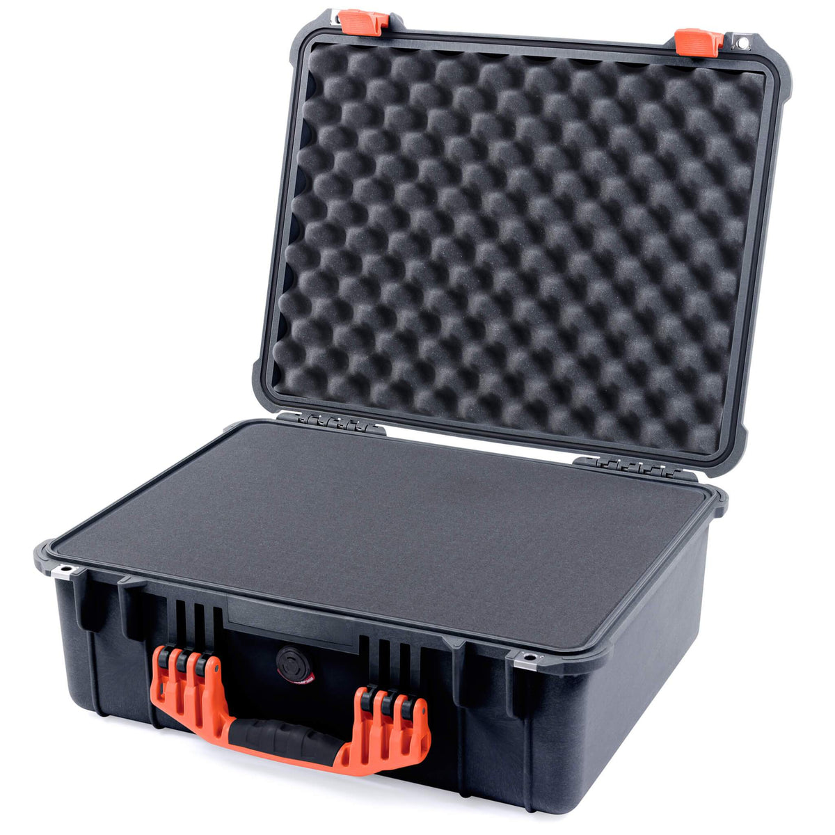 Pelican 1550 Case, Black with Orange Handle &amp; Latches Pick &amp; Pluck Foam with Convolute Lid Foam ColorCase 015500-0001-110-150
