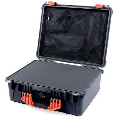 Pelican 1550 Case, Black with Orange Handle & Latches Pick & Pluck Foam with Mesh Lid Organizer ColorCase 015500-0101-110-150