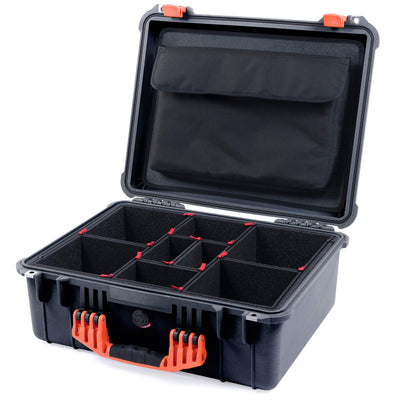 Pelican 1550 Case, Black with Orange Handle & Latches TrekPak Divider System with Computer Pouch ColorCase 015500-0220-110-150