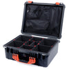 Pelican 1550 Case, Black with Orange Handle & Latches TrekPak Divider System with Mesh Lid Organizer ColorCase 015500-0120-110-150