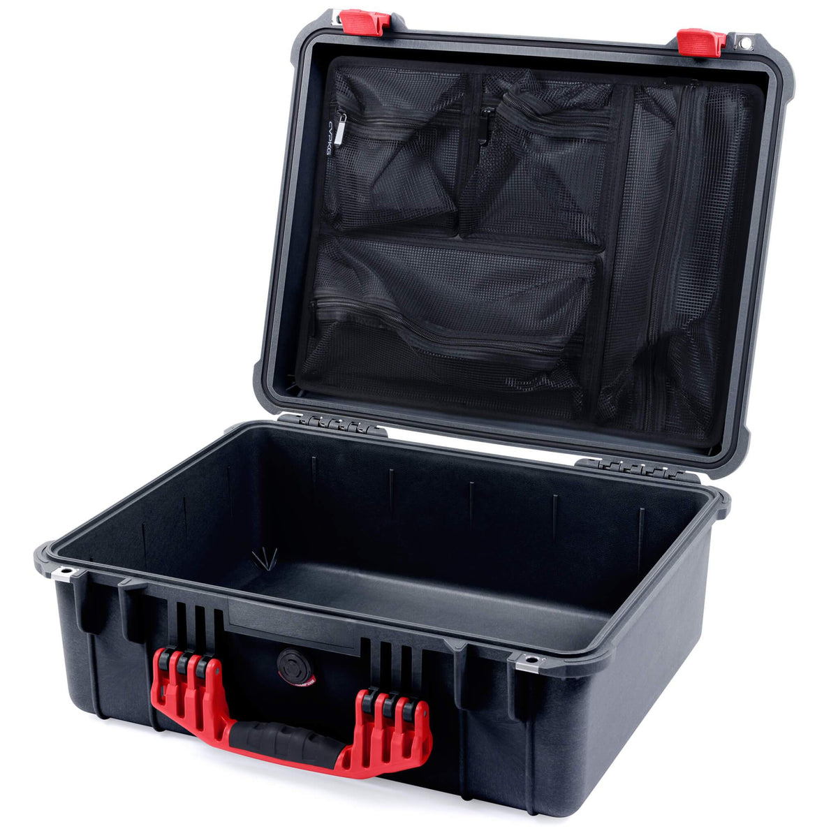Pelican 1550 Case, Black with Red Handle &amp; Latches Mesh Lid Organizer Only ColorCase 015500-0100-110-320
