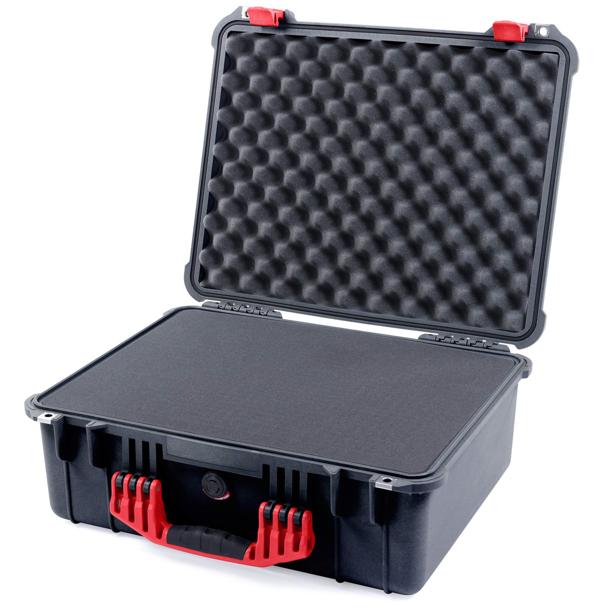 Pelican 1550 Case, Black with Red Handle &amp; Latches Pick &amp; Pluck Foam with Convolute Lid Foam ColorCase 015500-0001-110-320