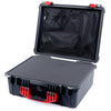 Pelican 1550 Case, Black with Red Handle & Latches Pick & Pluck Foam with Mesh Lid Organizer ColorCase 015500-0101-110-320
