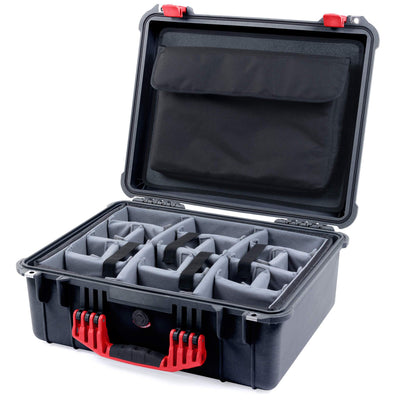 Pelican 1550 Case, Black with Red Handle & Latches Gray Padded Microfiber Dividers with Computer Pouch ColorCase 015500-0270-110-320