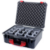 Pelican 1550 Case, Black with Red Handle & Latches Gray Padded Microfiber Dividers with Convolute Lid Foam ColorCase 015500-0070-110-320