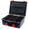 Pelican 1550 Case, Black with Red Handle & Latches TrekPak Divider System with Computer Pouch ColorCase 015500-0220-110-320