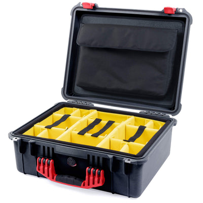 Pelican 1550 Case, Black with Red Handle & Latches Yellow Padded Microfiber Dividers with Computer Pouch ColorCase 015500-0210-110-320