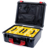 Pelican 1550 Case, Black with Red Handle & Latches Yellow Padded Microfiber Dividers with Mesh Lid Organizer ColorCase 015500-0110-110-320