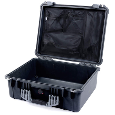 Pelican 1550 Case, Black with Silver Handle & Latches Mesh Lid Organizer Only ColorCase 015500-0100-110-180