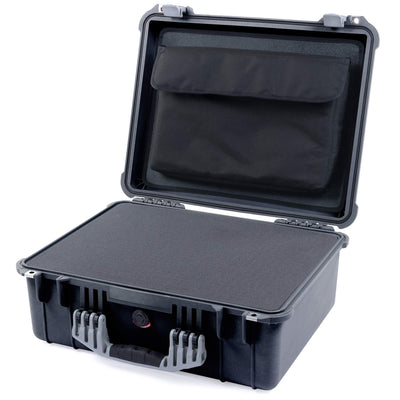 Pelican 1550 Case, Black with Silver Handle & Latches Pick & Pluck Foam with Computer Pouch ColorCase 015500-0201-110-180