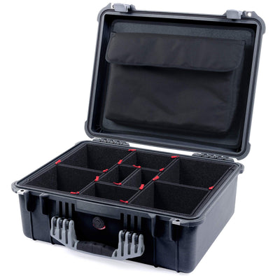 Pelican 1550 Case, Black with Silver Handle & Latches TrekPak Divider System with Computer Pouch ColorCase 015500-0220-110-180