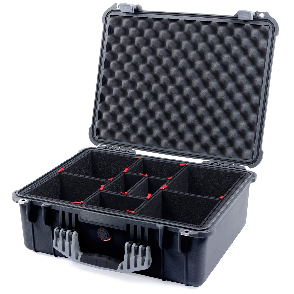Pelican 1550 Case, Black with Silver Handle &amp; Latches TrekPak Divider System with Convolute Lid Foam ColorCase 015500-0020-110-180