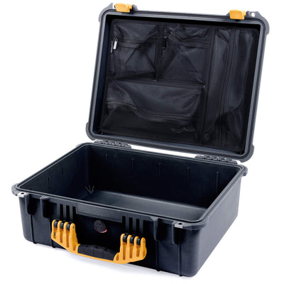 Pelican 1550 Case, Black with Yellow Handle & Latches Mesh Lid Organizer Only ColorCase 015500-0100-110-240