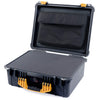 Pelican 1550 Case, Black with Yellow Handle & Latches Pick & Pluck Foam with Computer Pouch ColorCase 015500-0201-110-240