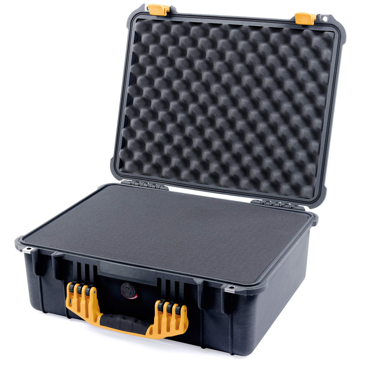 Pelican 1550 Case, Black with Yellow Handle &amp; Latches Pick &amp; Pluck Foam with Convolute Lid Foam ColorCase 015500-0001-110-240