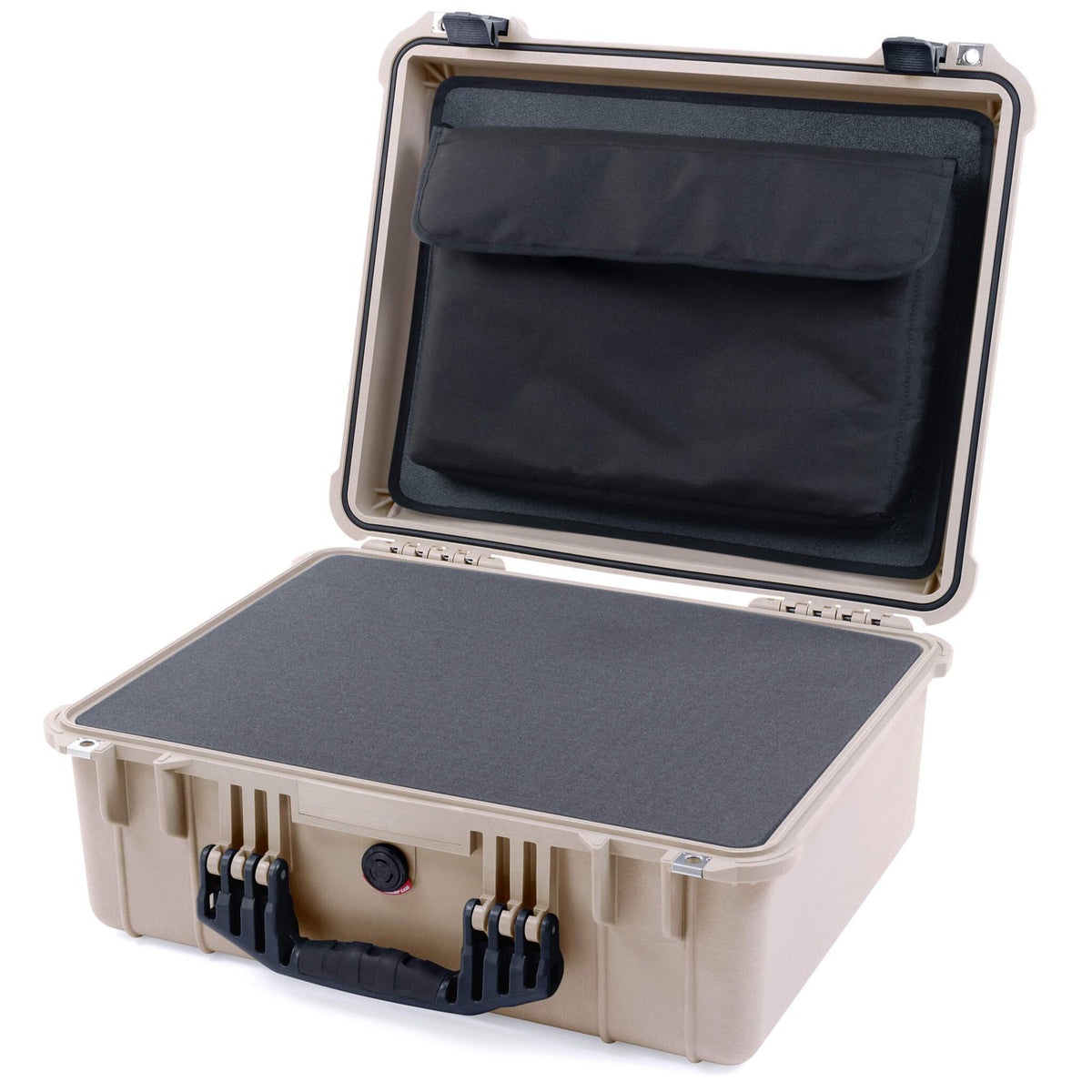 Pelican 1550 Case, Desert Tan with Black Handle &amp; Latches Pick &amp; Pluck Foam with Computer Pouch ColorCase 015500-0201-310-110