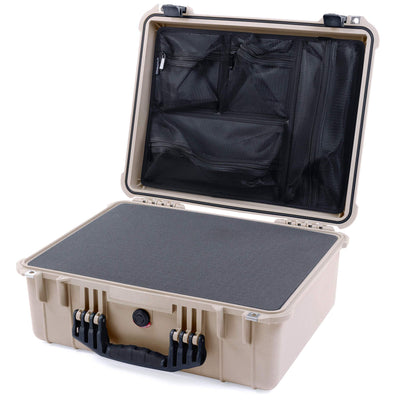 Pelican 1550 Case, Desert Tan with Black Handle & Latches Pick & Pluck Foam with Mesh Lid Organizer ColorCase 015500-0101-310-110