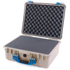 Pelican 1550 Case, Desert Tan with Blue Handle & Latches Pick & Pluck Foam with Convolute Lid Foam ColorCase 015500-0001-310-120