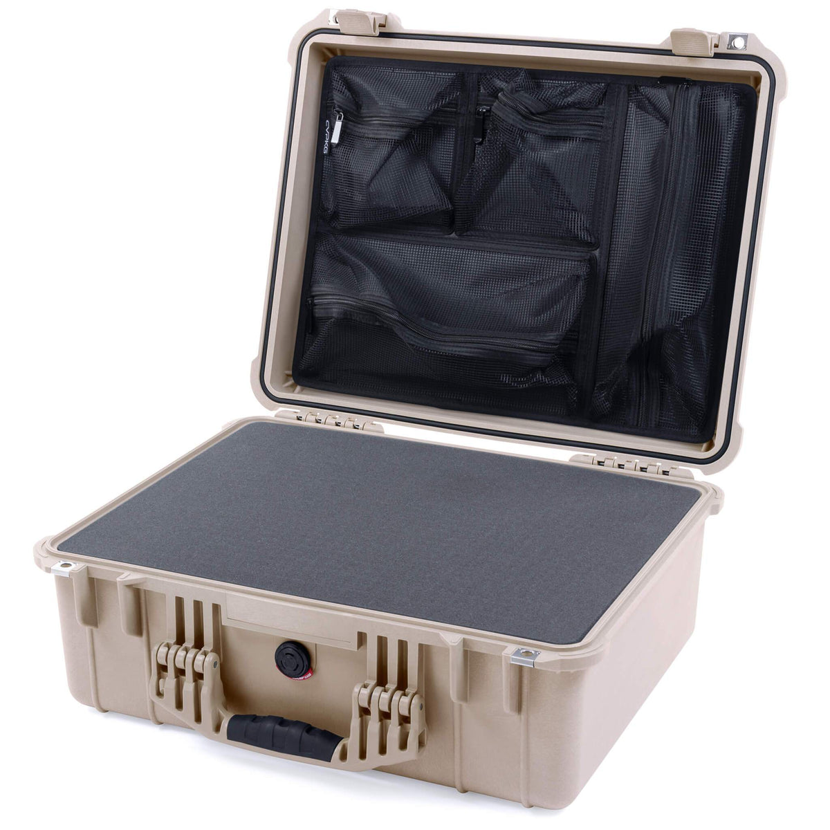 Pelican 1550 Case, Desert Tan Pick &amp; Pluck Foam with Mesh Lid Organizer ColorCase 015500-0101-310-310