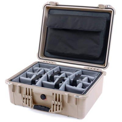 Pelican 1550 Case, Desert Tan Gray Padded Microfiber Dividers with Computer Pouch ColorCase 015500-0270-310-310