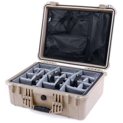Pelican 1550 Case, Desert Tan Gray Padded Microfiber Dividers with Mesh Lid Organizer ColorCase 015500-0170-310-310