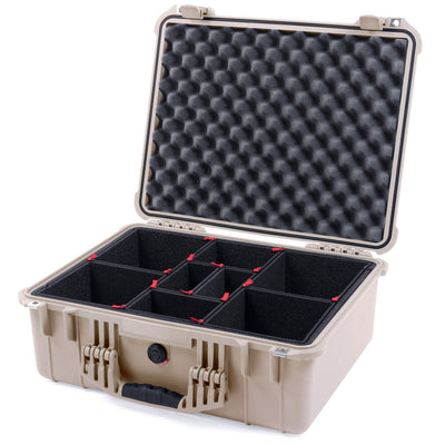 Pelican 1550 Case, Desert Tan TrekPak Divider System with Convolute Lid Foam ColorCase 015500-0020-310-310