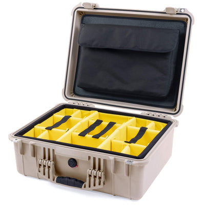 Pelican 1550 Case, Desert Tan Yellow Padded Microfiber Dividers with Computer Pouch ColorCase 015500-0210-310-310