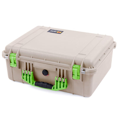 Pelican 1550 Case, Desert Tan with Lime Green Handle & Latches ColorCase