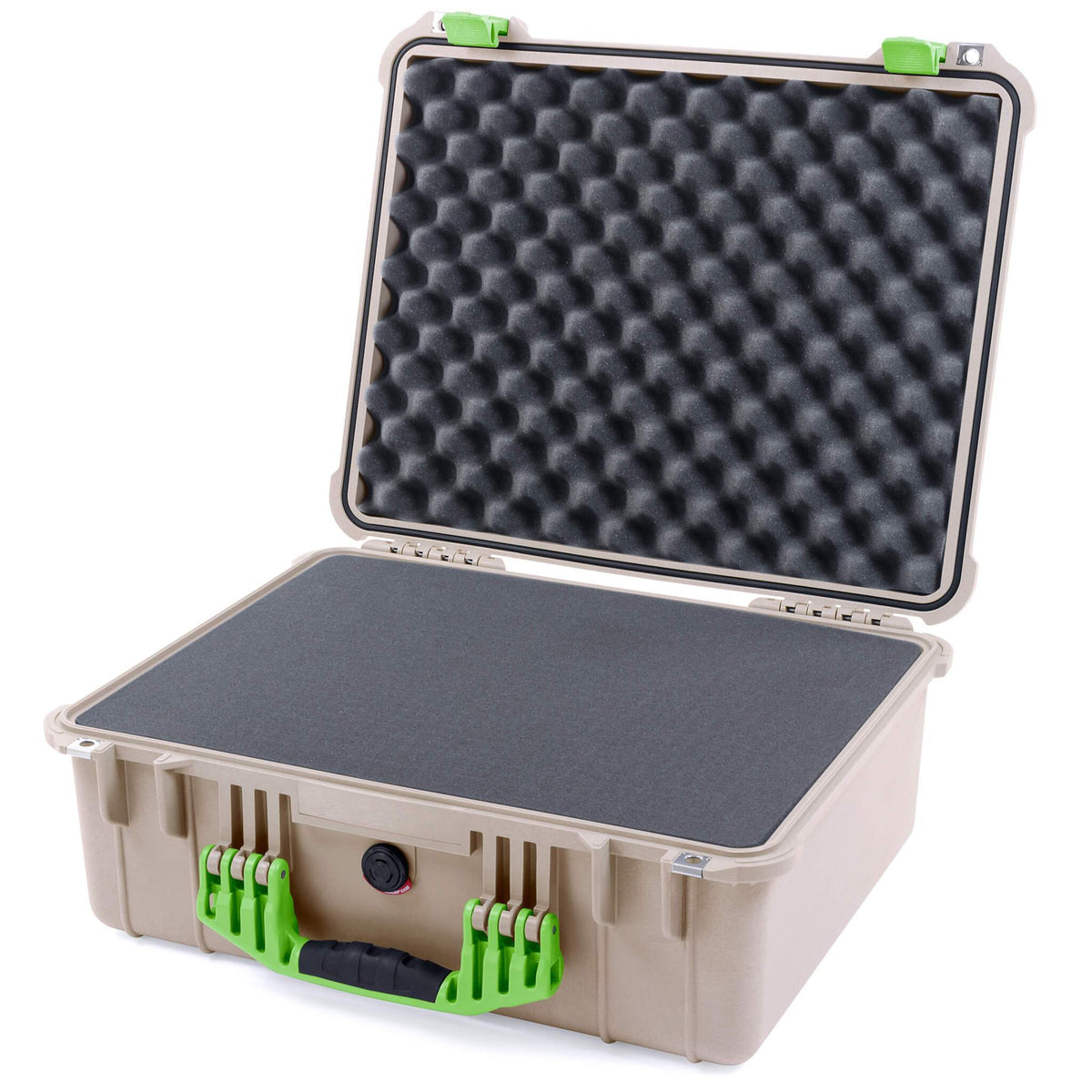 Pelican 1550 Case, Desert Tan with Lime Green Handle &amp; Latches Pick &amp; Pluck Foam with Convolute Lid Foam ColorCase 015500-0001-310-300