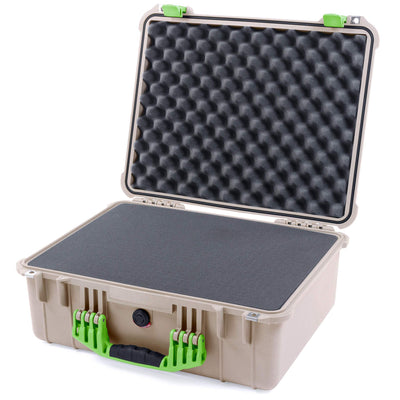 Pelican 1550 Case, Desert Tan with Lime Green Handle & Latches Pick & Pluck Foam with Convolute Lid Foam ColorCase 015500-0001-310-300