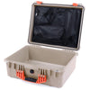 Pelican 1550 Case, Desert Tan with Orange Handle & Latches Mesh Lid Organizer Only ColorCase 015500-0100-310-150