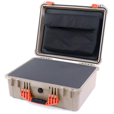 Pelican 1550 Case, Desert Tan with Orange Handle & Latches Pick & Pluck Foam with Computer Pouch ColorCase 015500-0201-310-150