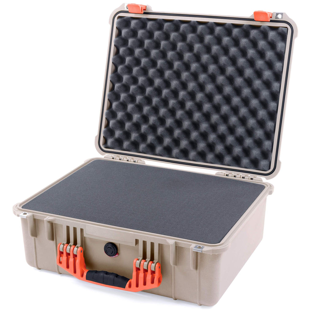 Pelican 1550 Case, Desert Tan with Orange Handle &amp; Latches Pick &amp; Pluck Foam with Convolute Lid Foam ColorCase 015500-0001-310-150