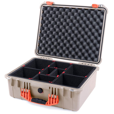 Pelican 1550 Case, Desert Tan with Orange Handle & Latches TrekPak Divider System with Convolute Lid Foam ColorCase 015500-0020-310-150