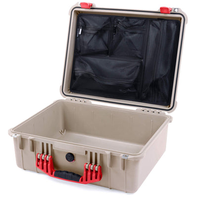 Pelican 1550 Case, Desert Tan with Red Handle & Latches Mesh Lid Organizer Only ColorCase 015500-0100-310-320