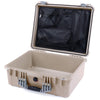 Pelican 1550 Case, Desert Tan with Silver Handle & Latches Mesh Lid Organizer Only ColorCase 015500-0100-310-180