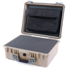 Pelican 1550 Case, Desert Tan with Silver Handle & Latches Pick & Pluck Foam with Computer Pouch ColorCase 015500-0201-310-180