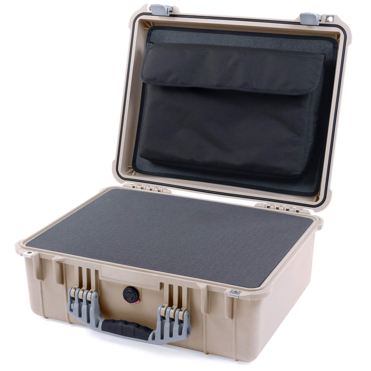 Pelican 1550 Case, Desert Tan with Silver Handle &amp; Latches Pick &amp; Pluck Foam with Computer Pouch ColorCase 015500-0201-310-180