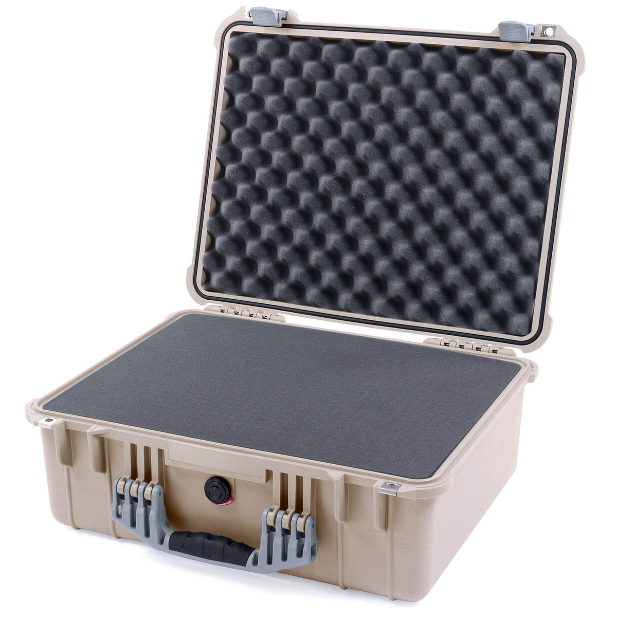 Pelican 1550 Case, Desert Tan with Silver Handle &amp; Latches Pick &amp; Pluck Foam with Convolute Lid Foam ColorCase 015500-0001-310-180