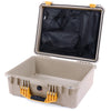 Pelican 1550 Case, Desert Tan with Yellow Handle & Latches Mesh Lid Organizer Only ColorCase 015500-0100-310-240