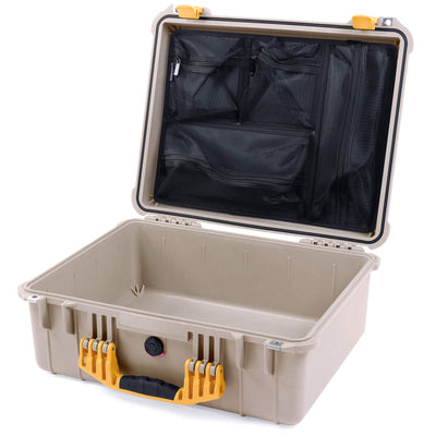 Pelican 1550 Case, Desert Tan with Yellow Handle & Latches Mesh Lid Organizer Only ColorCase 015500-0100-310-240