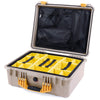 Pelican 1550 Case, Desert Tan with Yellow Handle & Latches Yellow Padded Microfiber Dividers with Mesh Lid Organizer ColorCase 015500-0110-310-240
