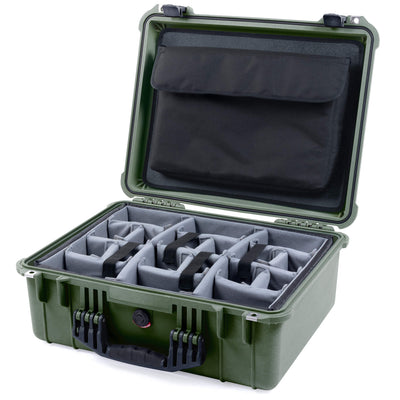 Pelican 1550 Case, OD Green with Black Handle & Latches Gray Padded Microfiber Dividers with Computer Pouch ColorCase 015500-0270-130-110